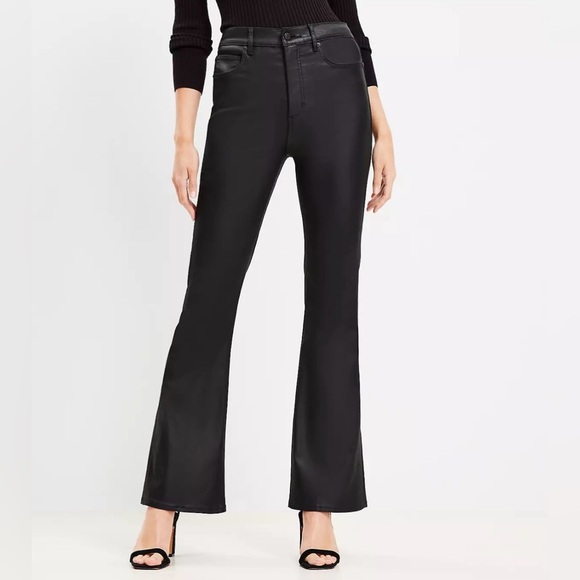 NWT LOFT Coated High Rise Slim Flare Jeans in Black - Picture 1 of 3